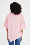 Pembe Asimetrik Kesim Oversize T-Shirt