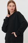 Siyah Kangru Cepli Kapişonlu Sweatshirt