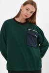 Yeşil Cep Detaylı Oversize Sweatshirt