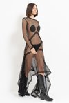 Siyah İç Bikini Altlı Uzun Kol File Mini Abiye Elbise