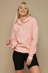 Pembe Kapüşonlu Yazı Detaylı Örme Sweatshirt