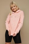 Pembe Kapüşonlu Yazı Detaylı Örme Sweatshirt