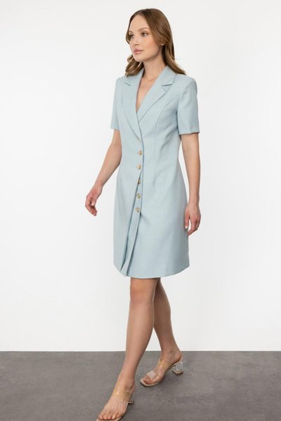 Mint Yaka Düğmeli Midi Ceket Elbise
