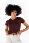 Kahverengi Bisiklet Yaka Crop T-shirt