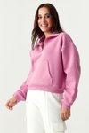 Pembe Dik Yaka Fermuarlı Crop Sweatshirt