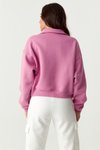 Pembe Dik Yaka Fermuarlı Crop Sweatshirt