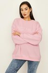 Pembe Yazı Detaylı Basic Örme Sweatshirt