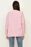 Pembe Yazı Detaylı Basic Örme Sweatshirt