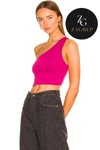 Pembe Tek Omuz İpek Jarse Crop Top