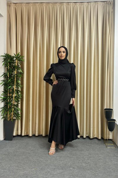 Siyah Asmin Abiye Elbise