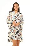Beyaz Pudra Çiçek Desenli Salaş Mini Elbise