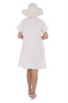 Beyaz Yarım Kol V Yaka Keten Midi Elbise