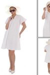 Beyaz Yarım Kol V Yaka Keten Midi Elbise