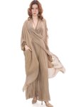 Camel Italyan İpek Detaylı Oversize Kaftan &amp; Bluz