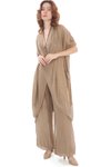 Camel Italyan İpek Detaylı Oversize Kaftan &amp; Bluz