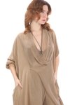 Camel Italyan İpek Detaylı Oversize Kaftan &amp; Bluz