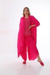 Fuşya Itayan İpek Detaylı Oversize Kaftan Pantolon Takım