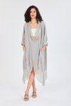 Gri Italyan İpek Detaylı Oversize Kaftan &amp; Bluz