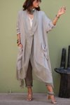 Gri Italyan İpek Detaylı Oversize Kaftan &amp; Bluz