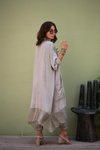 Gri Italyan İpek Detaylı Oversize Kaftan &amp; Bluz