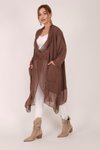 Kahverengi Italyan İpek Detaylı Oversize Kaftan &amp; Bluz