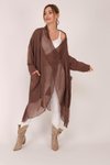 Kahverengi Italyan İpek Detaylı Oversize Kaftan &amp; Bluz