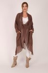 Kahverengi Italyan İpek Detaylı Oversize Kaftan &amp; Bluz