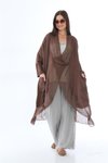 Kahverengi Italyan İpek Detaylı Oversize Kaftan &amp; Bluz