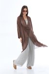 Kahverengi Italyan İpek Detaylı Oversize Kaftan &amp; Bluz