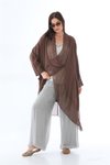 Kahverengi Italyan İpek Detaylı Oversize Kaftan &amp; Bluz