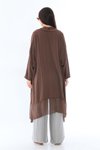 Kahverengi Italyan İpek Detaylı Oversize Kaftan &amp; Bluz