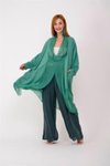 Mint Yeşili Italyan İpek Detaylı Oversize Kaftan &amp; Bluz