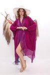 Mürdüm Italyan İpek Detaylı Oversize Kaftan &amp; Bluz