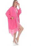 Pembe Italyan İpek Detaylı Oversize Kaftan &amp; Bluz