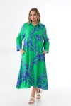 Yeşil Mercan Desen Uzun Gömlek Elbise