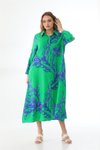 Yeşil Mercan Desen Uzun Gömlek Elbise