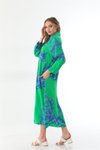 Yeşil Mercan Desen Uzun Gömlek Elbise