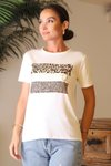 Beyaz Leopar Desenli T-shirt