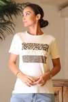 Beyaz Leopar Desenli T-shirt