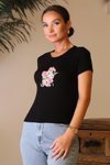 Siyah Kedi Baskılı T-shirt S0016798-2y4