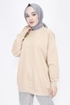 Bej İp Kumaş Tüy Ve İnci Detaylı Oversize Sweatshirt