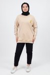 Bej Kolları Nakış Detaylı İplik Sweatshirt