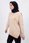 Bej Kolları Nakış Detaylı İplik Sweatshirt