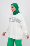 Ekru Boncuk Ve Nakış Detaylı 2iplik Sweatshirt