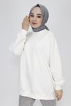 Ekru İp Kumaş Tüy Ve İnci Detaylı Oversize Sweatshirt