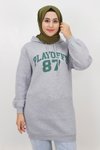 Gri Baskılı 3ip Içi Pamuklu Sweatshirt