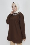 Kahverengi İp Kumaş Zincir Detaylı Sweatshirt