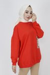 Oranj İp Kumaş İnci Ve Baskı Detaylı Oversize Sweatshirt