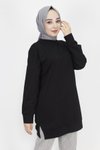 Siyah İp Kumaş Pul İşleme Detaylı Sweatshirt