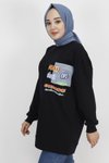 Siyah Nakış Detaylı İp Kumaş Sweatshirt